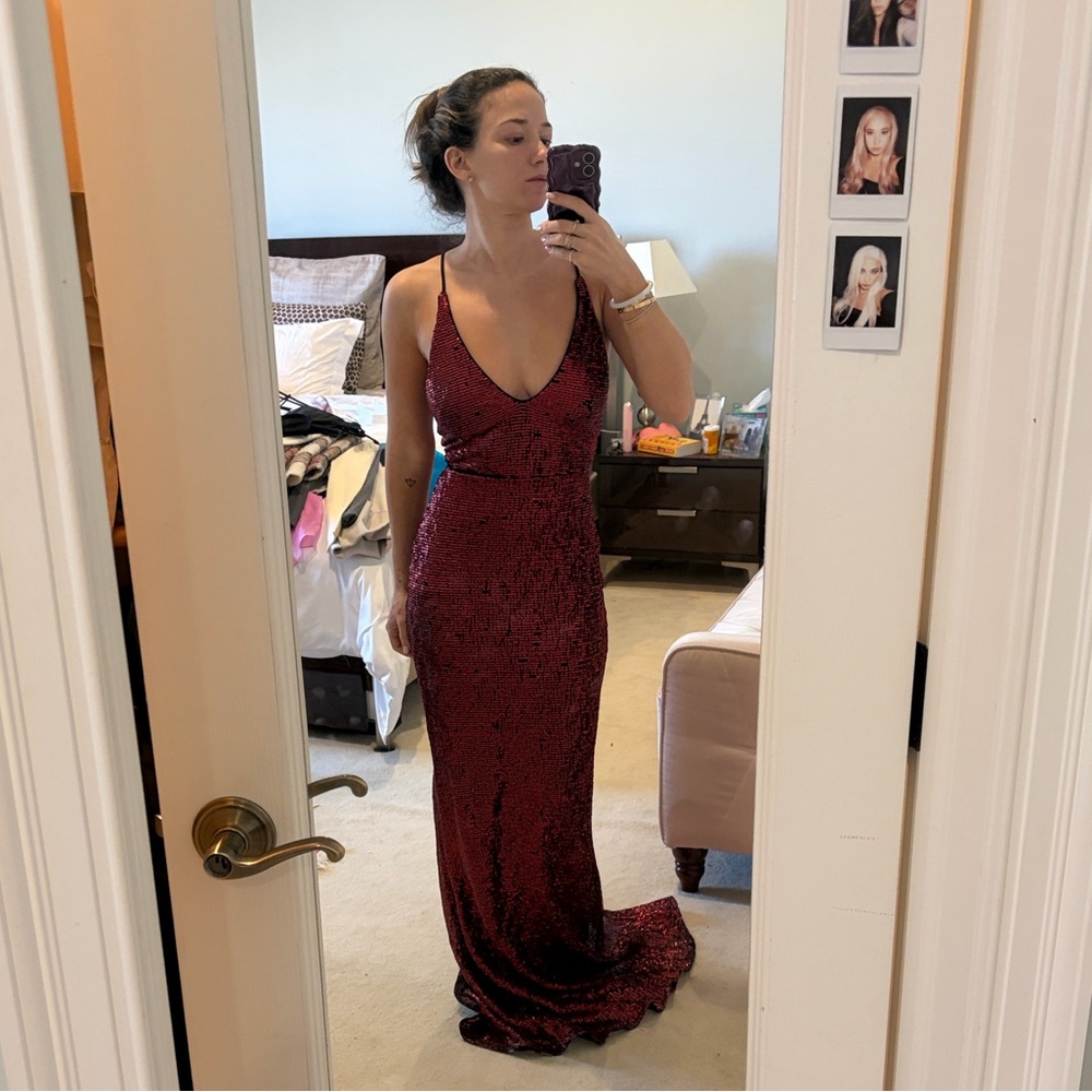 ABS Allen Schwartz Red Sequin Evening Gown